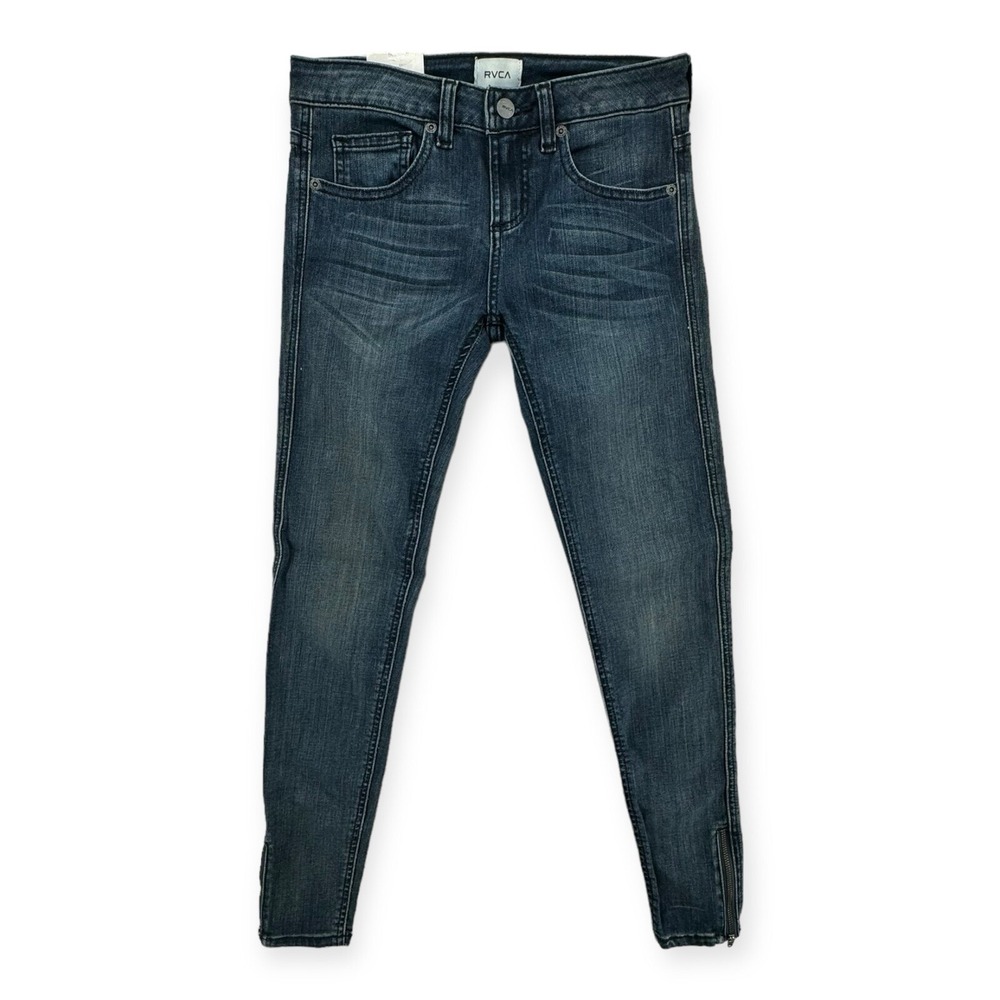 RVCA Lately Jeans Womens 25 Low Skinny Zip Ankle Stretch Denim WCDP01LA Blue